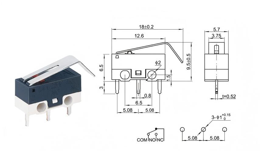 Переключатель мыши с изогнутой ручкой Silver DOT